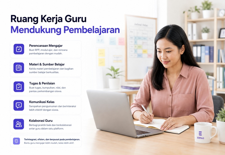 Guru membutuhkan satu ruang kerja yang mengikuti kelas, materi, tugas, dan tanggung jawab mengajarnya.